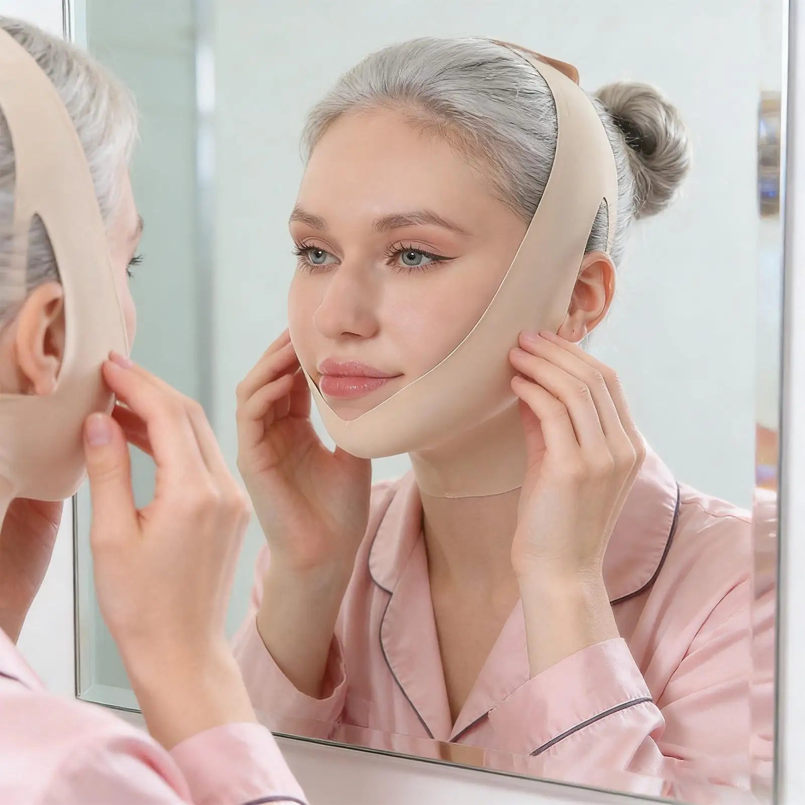 Adjustable Face Slimming Chin Strap – Breathable Neck Tightening Wrap for Jawline Sculpting While Sleeping