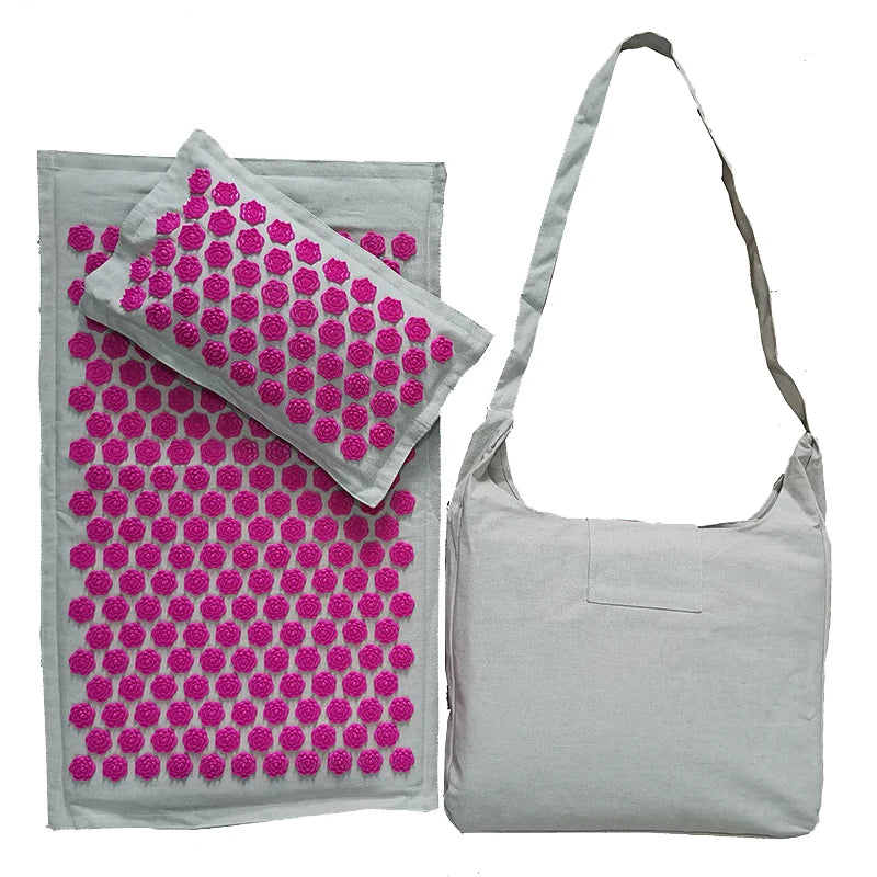 Nature Linen Coconut Palm Acupressure Yoga Mat – Lotus Spike Mat with Bag & Pillow Cushion (74x44cm)