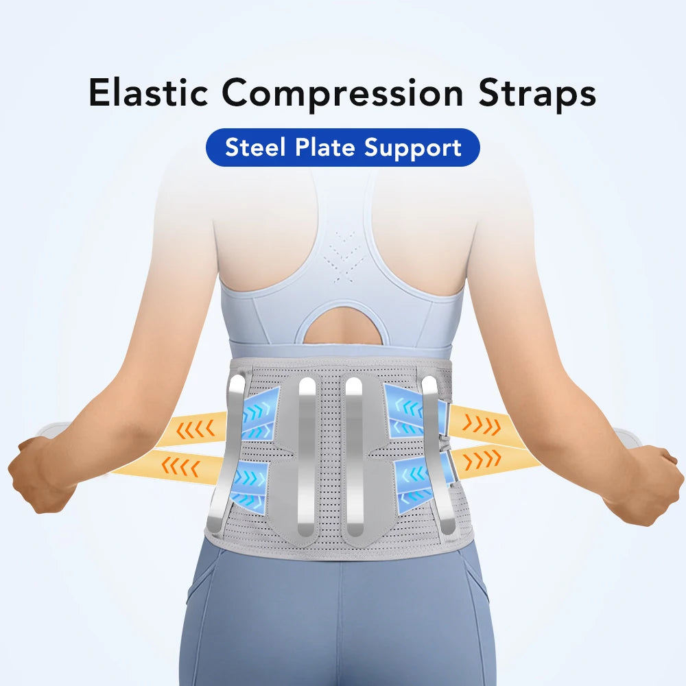 Adjustable Lumbar Support Brace Belt – 4-Plate Back Support with Pad for Men & Women