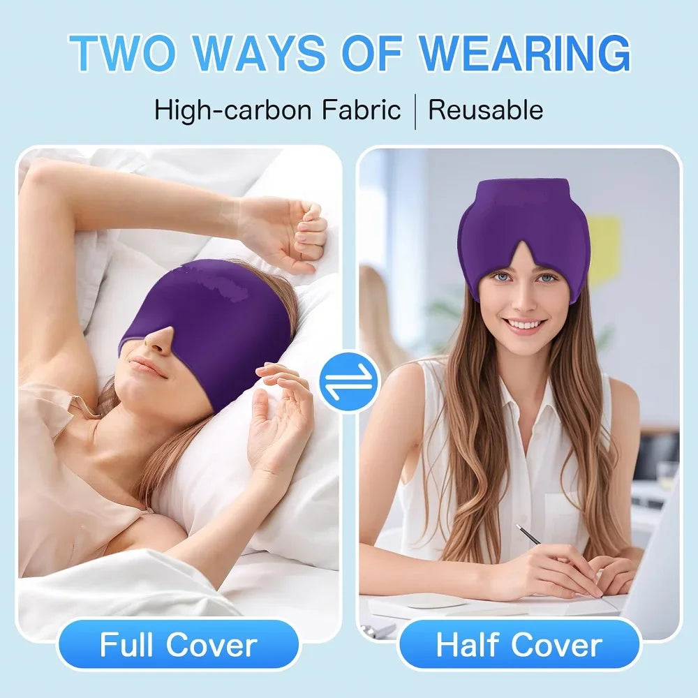 180/360° Gel Ice Headache & Migraine Relief Cap – Full Coverage Cold Compress Therapy Head Wrap Mask