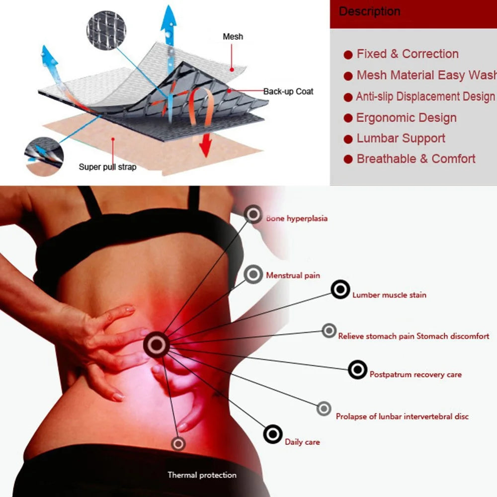 Tourmaline Self-Heating Magnetic Back Support Belt – Lumbar Pain Relief Brace