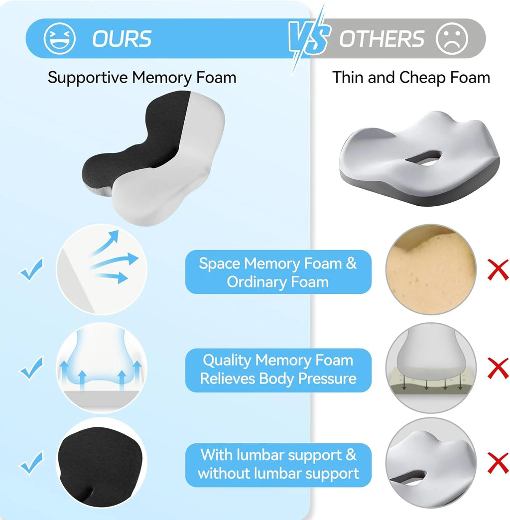 Ergonomic Memory Foam Seat Cushion – Lumbar Support for Office Chair & Car