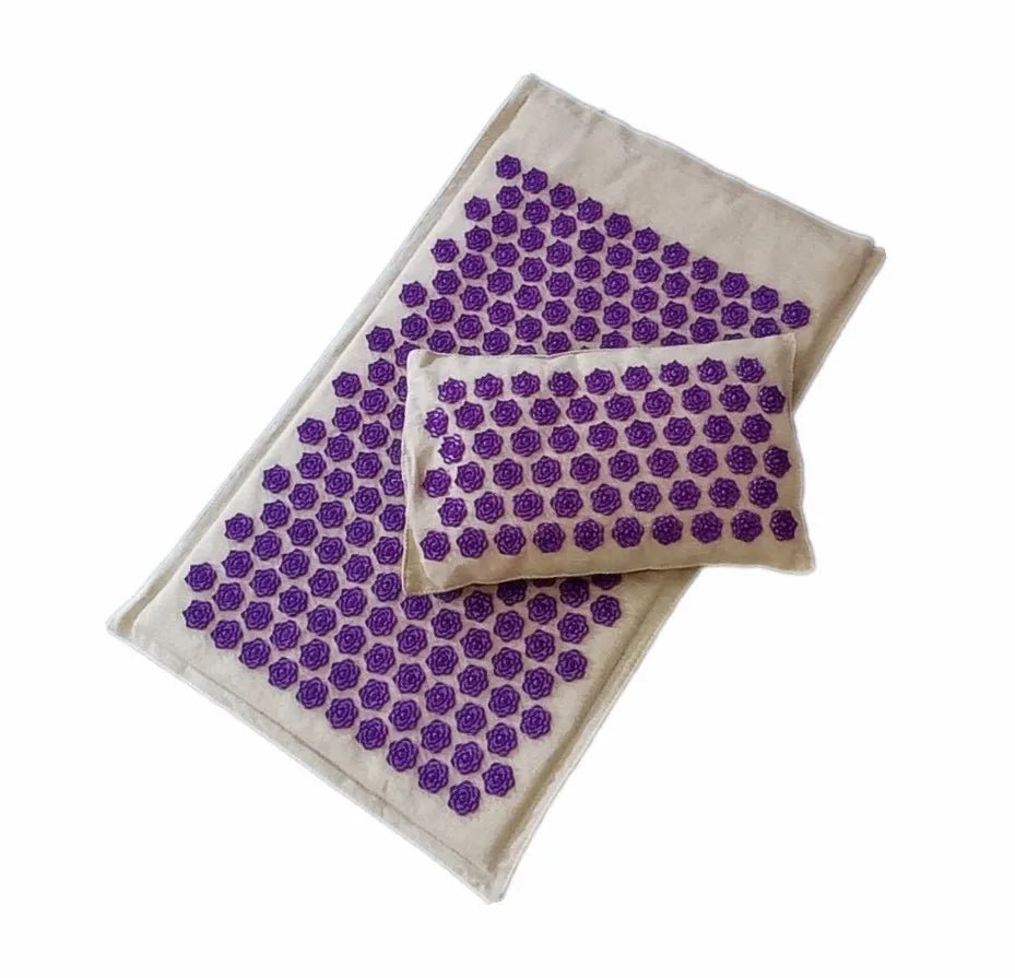 Nature Linen Coconut Palm Acupressure Yoga Mat – Lotus Spike Mat with Bag & Pillow Cushion (74x44cm)