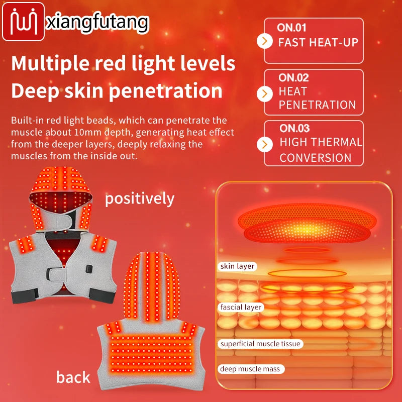 Red Light Therapy Hooded Shawl – 3-Gear Heat & Massage