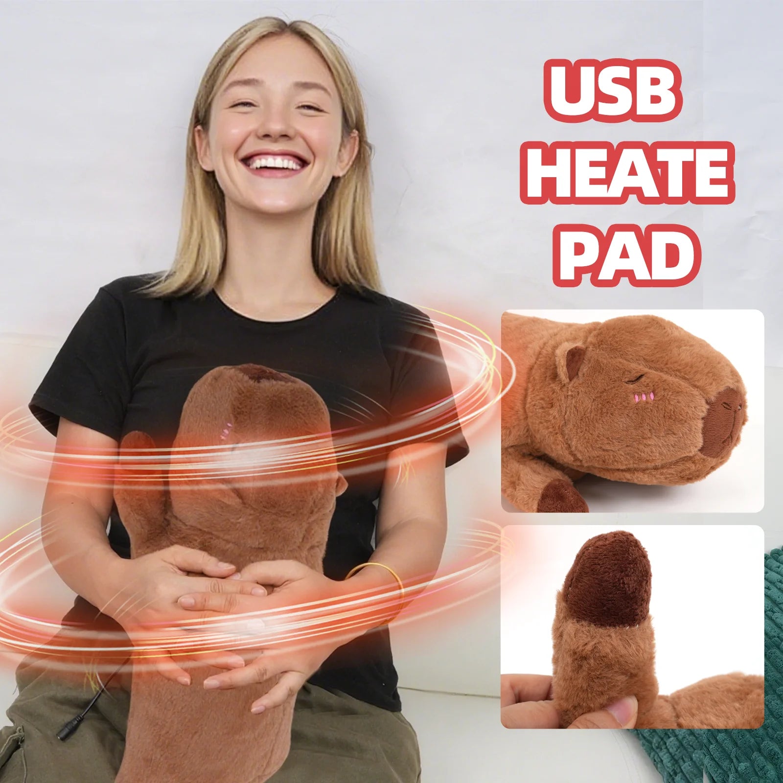 Electric Heating Pad for Period Cramps – Heatable Capybara Plush Stuffed Animal with Hot Belly for Women