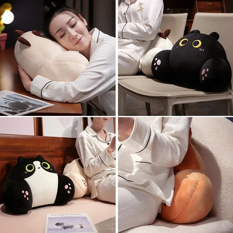 Thickened Cat Back Lumbar Support Cushion – Cute Calico Cat Sofa & Chair Throw Pillow for Home Decor