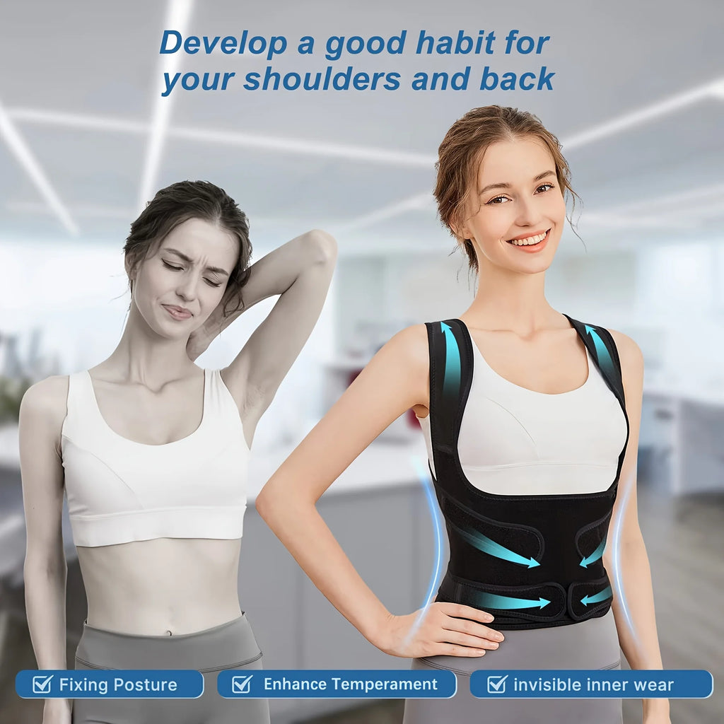 Unisex Back Brace Posture Corrector – Adjustable Shoulder Straightener for Upper Hunchback & Spine Correction