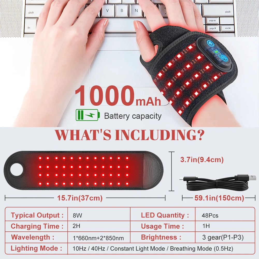 Wireless Red Light Therapy Wrist & Ankle Strap – 660nm & 850nm for Tenosynovitis & Pain Relief