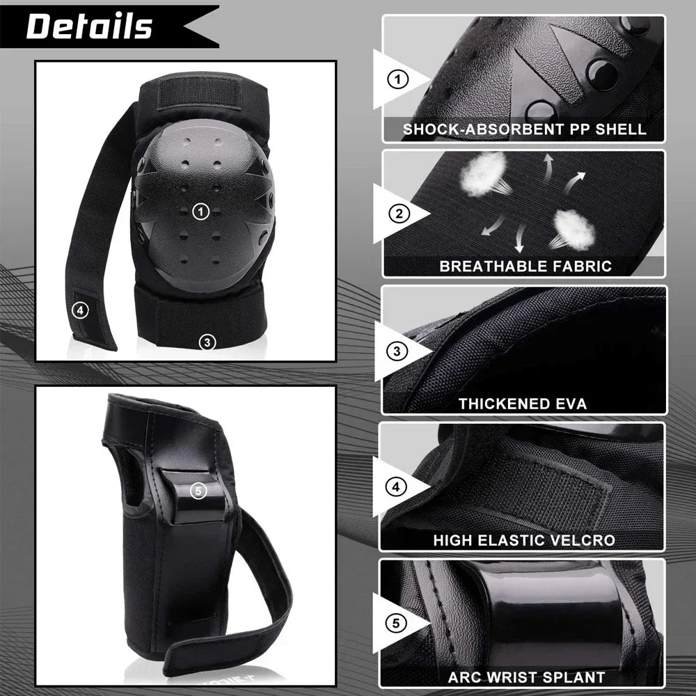 6-Piece Sports Protective Gear Set – Knee Pads, Elbow Pads & Wrist Guards