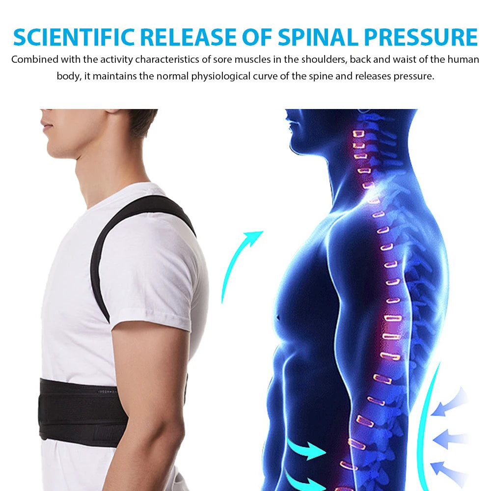 Back Brace Posture Corrector – Adjustable Lumbar Support Belt & Shoulder Posture Support for Scoliosis