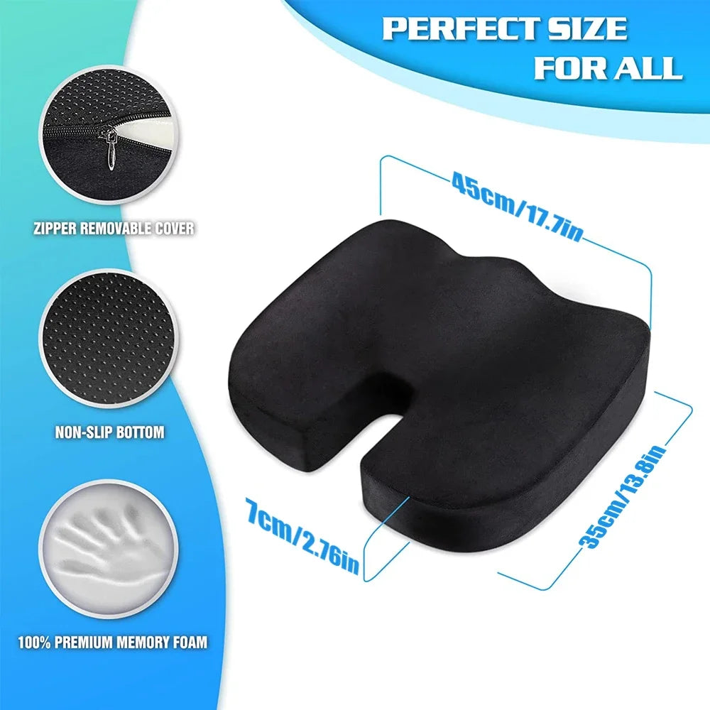HEALTENCE Memory Foam Coccyx Seat Cushion – U-Shaped Ergonomic Support