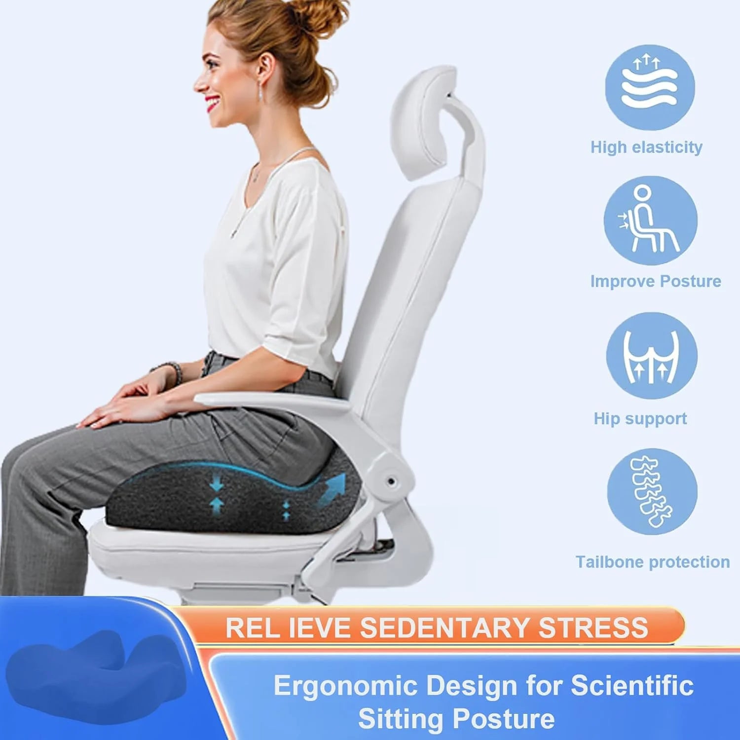 Thickened Memory Foam Seat Cushion – Heavy-Duty Chair Pad for Lower Back Relief