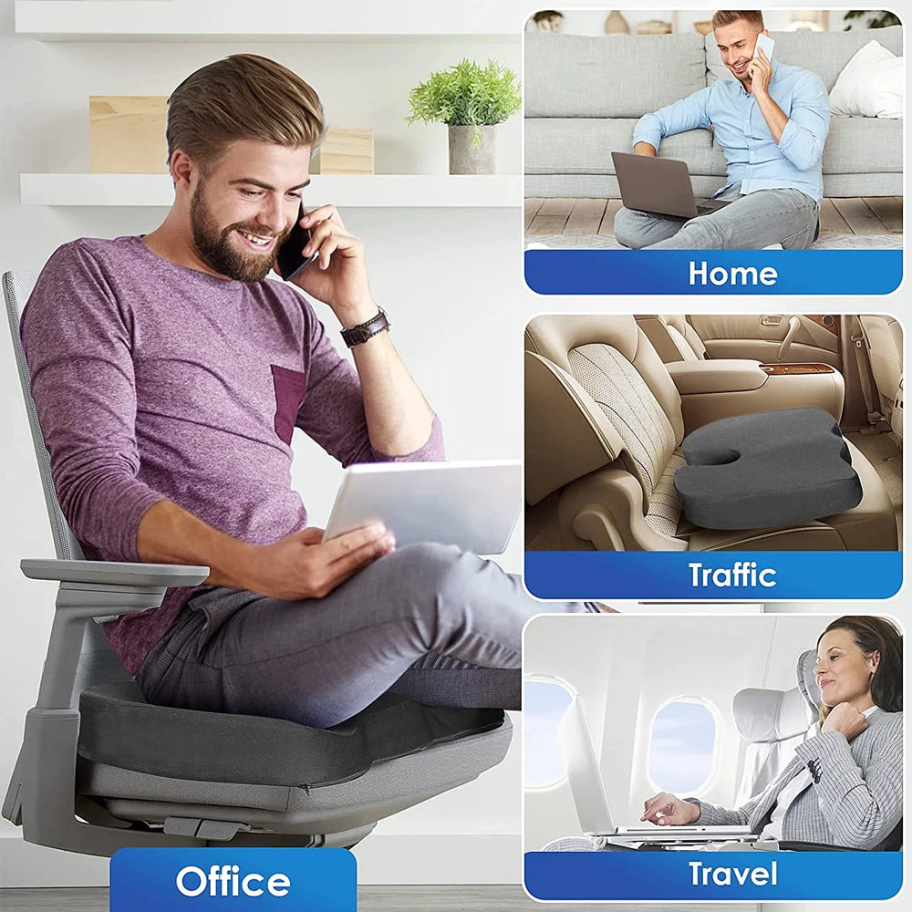 HEALTENCE Memory Foam Coccyx Seat Cushion – U-Shaped Ergonomic Support