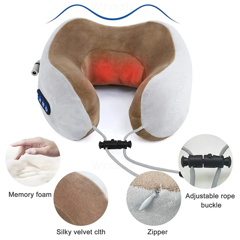 HEALTENCE 3D Shiatsu Neck Massager – U-Shaped Vibrating Pillow