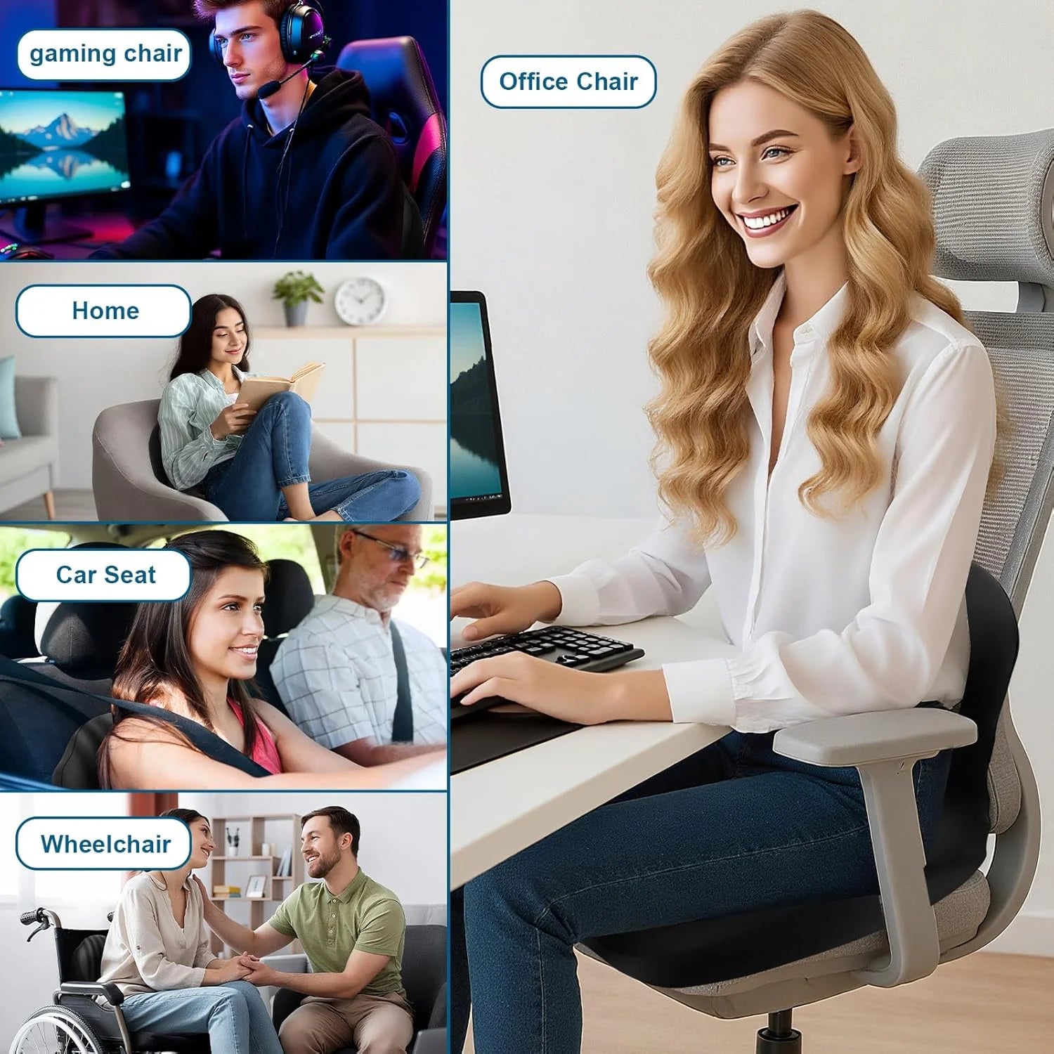 Ergonomic Memory Foam Seat Cushion – Lumbar Support for Office Chair & Car