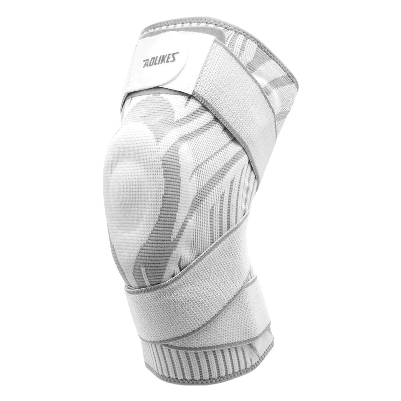 AOLIKES Compression Crossfit Knee Sleeve – Elastic Sport Brace with Long Straps & Silicone Gel for Basketball & Cycling