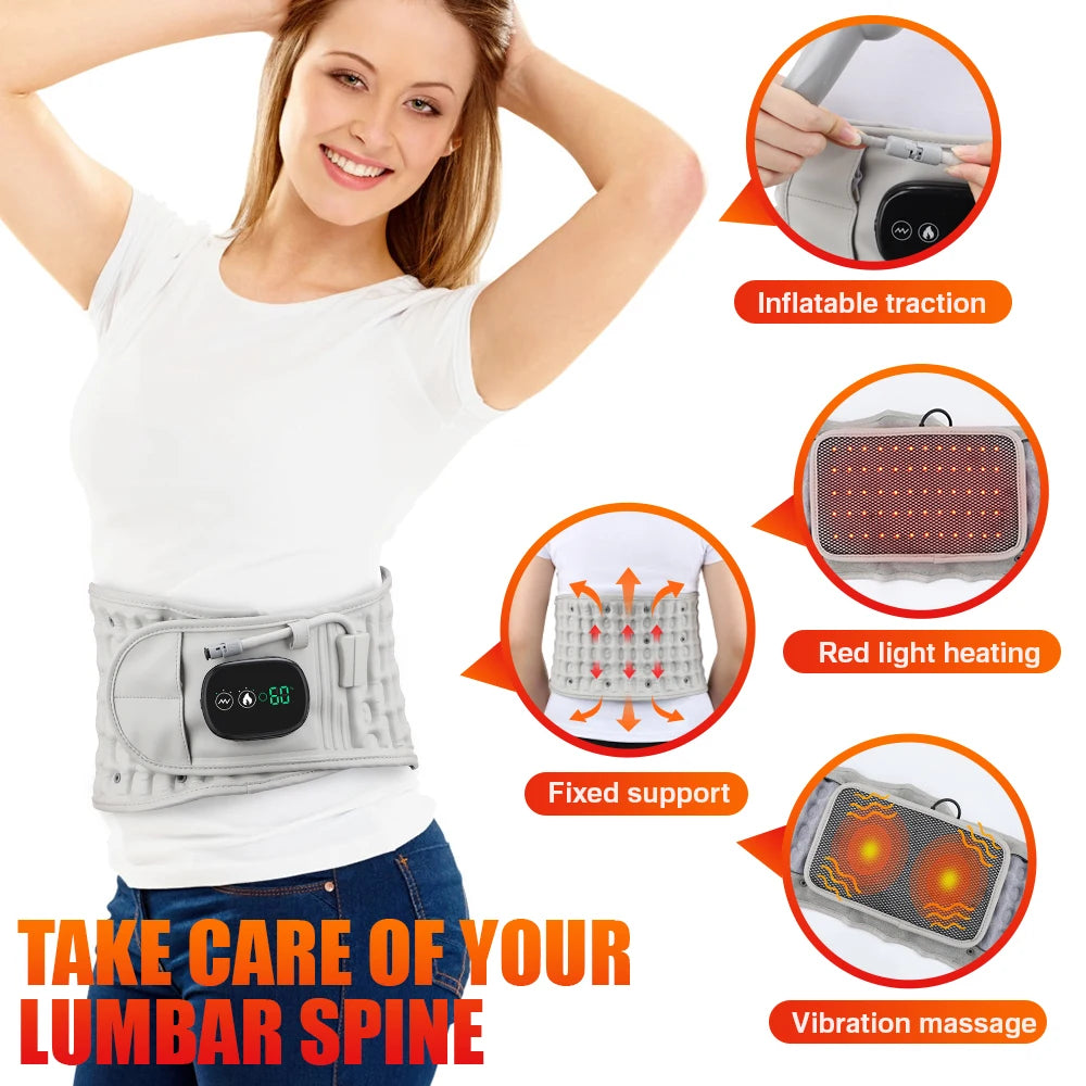 Inflatable Decompression Belt with Rechargeable Battery Inflatable Lumbar Traction Device Heating Waist Massage Back Pain Relief