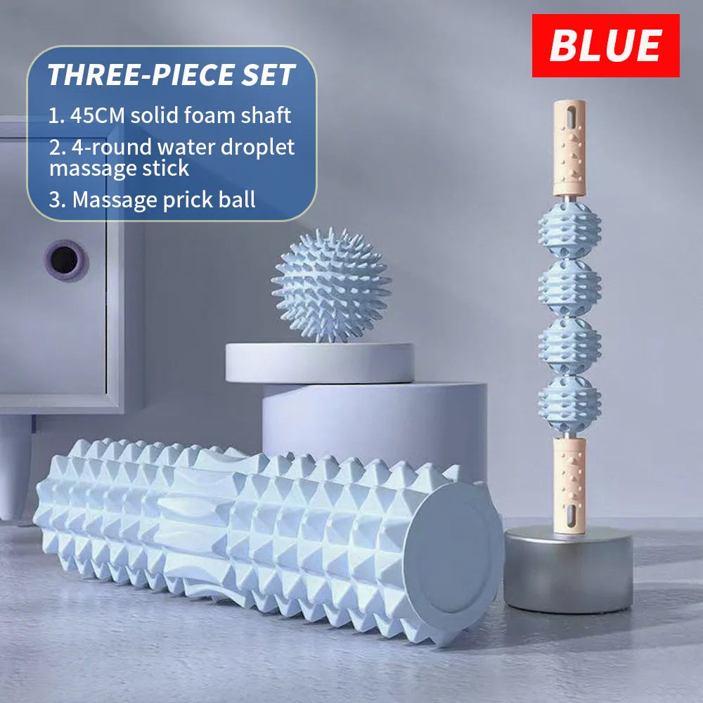 3-Piece Home Massage Set – Spiky Massage Ball, Massage Roller & Foam Roller Shaft for Full Body Relief