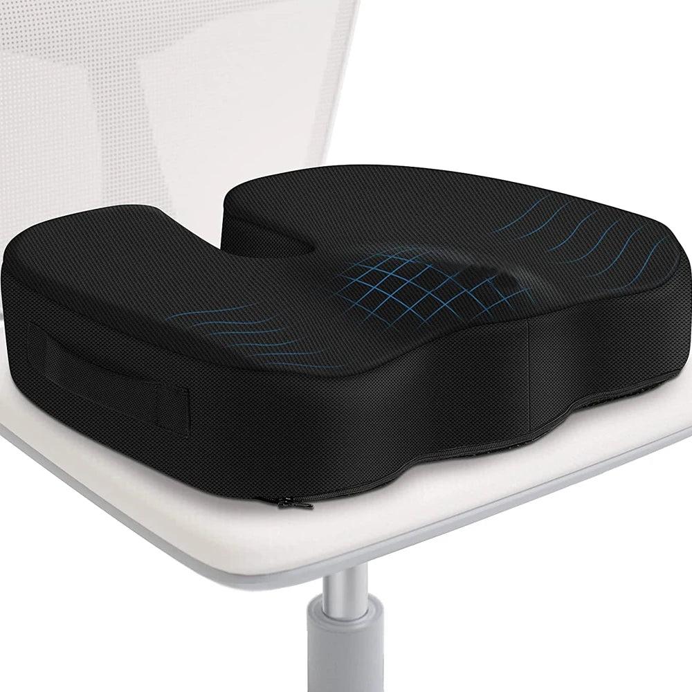 HEALTENCE Memory Foam Coccyx Seat Cushion – U-Shaped Ergonomic Support