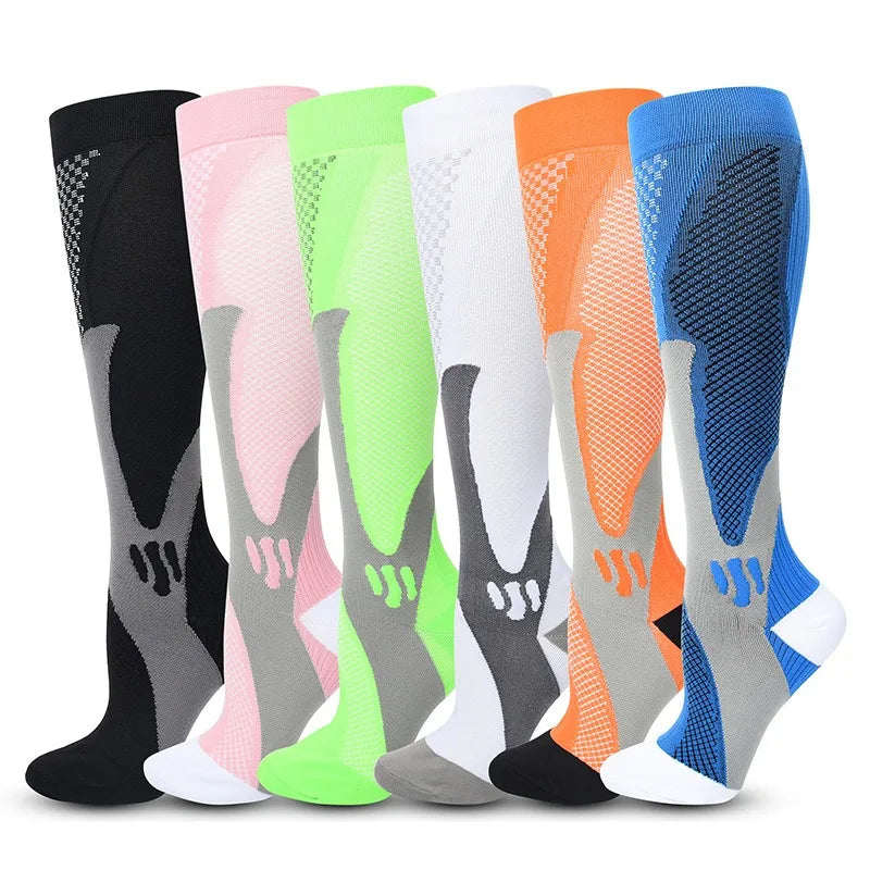 Multi-Color Compression Socks – Daily Cycling & Soccer Sports Socks to Prevent Varicose Veins (Men & Women)