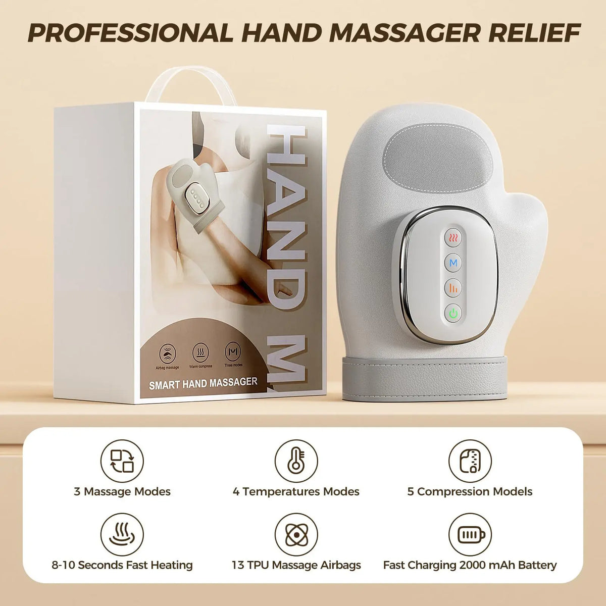Electric Hand Massager with Airbag – Compress Carpal Tunnel Wrist & Finger Kneading Vibrating Gloves