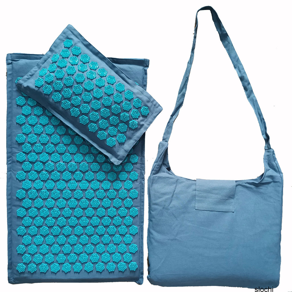 Nature Linen Coconut Palm Acupressure Yoga Mat – Lotus Spike Mat with Bag & Pillow Cushion (74x44cm)