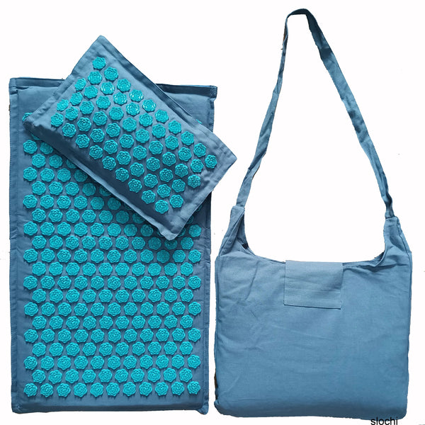 Nature Linen Coconut Palm Acupressure Yoga Mat – Lotus Spike Mat with Bag & Pillow Cushion (74x44cm)