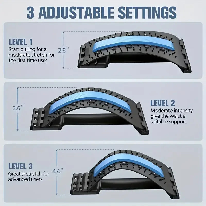 3-Level Adjustable Back Stretcher – Lumbar Cracker Board & Spine Decompression Device for Lower Back Pain
