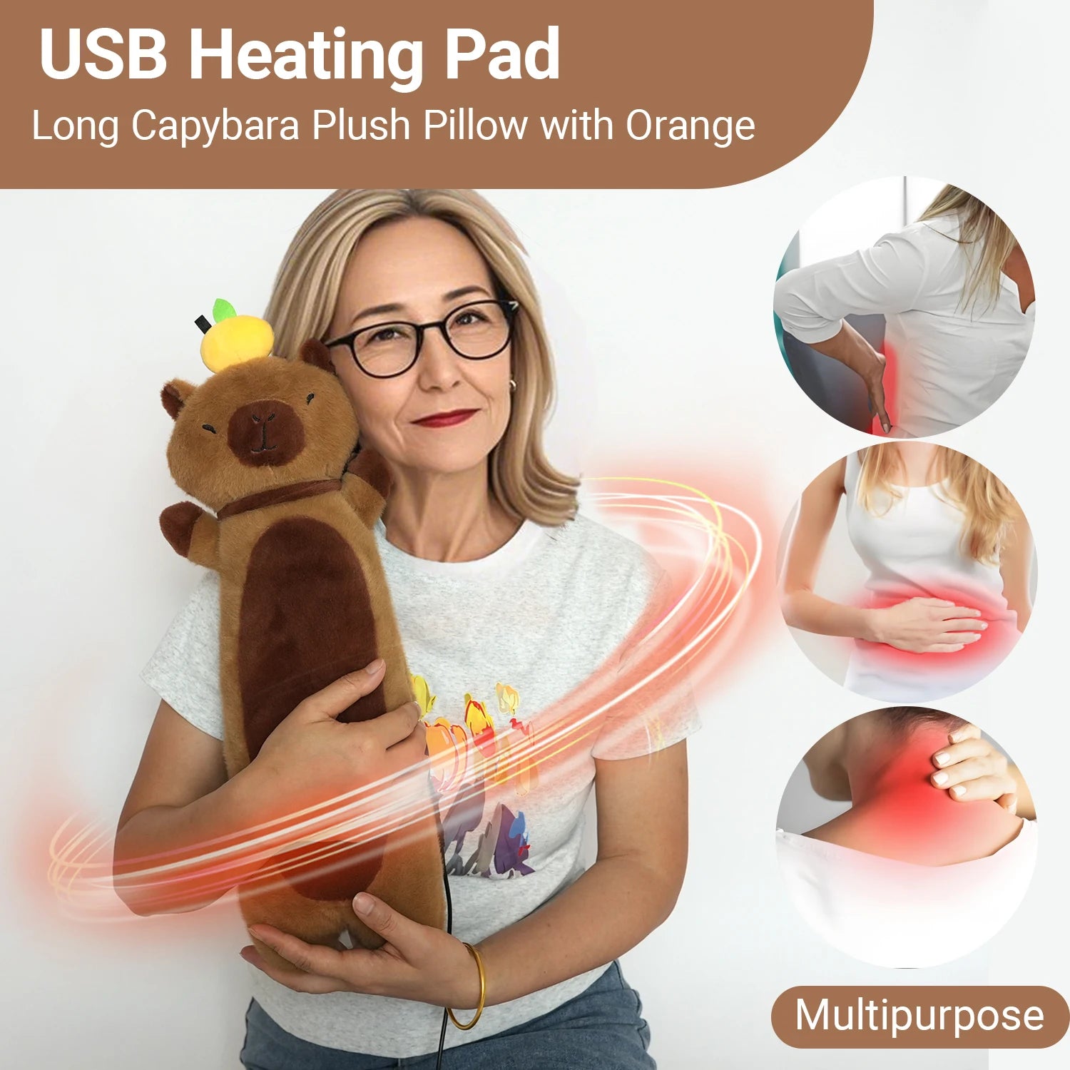 Electric Heating Pad for Period Cramps – Heatable Capybara Plush Stuffed Animal with Hot Belly for Women