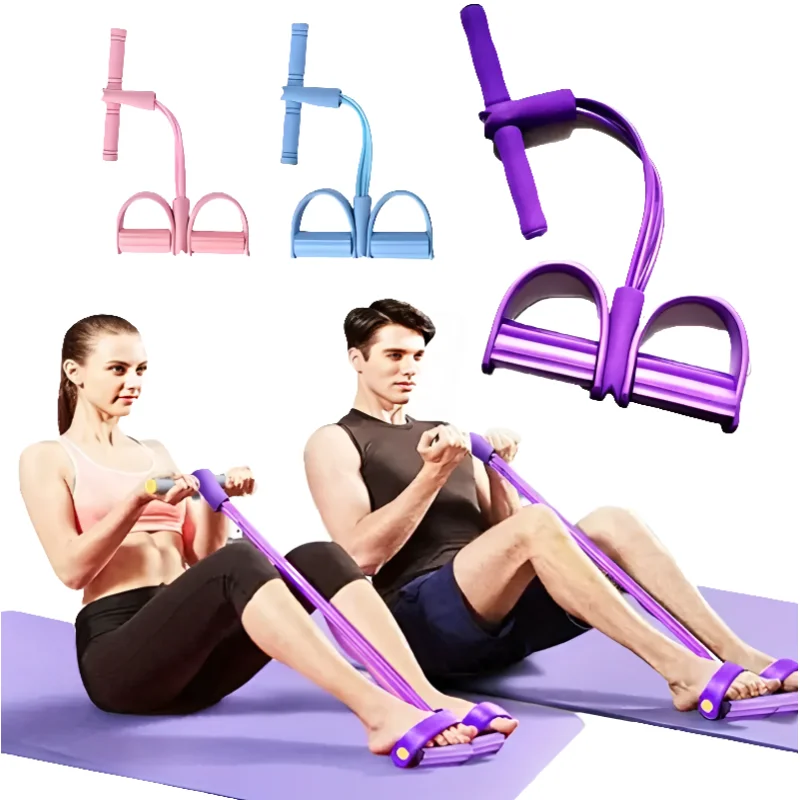 Four-Tube Pedal Tensioner – Multi-Functional Fitness Elastic Band & Tension Rope for Yoga & Abs
