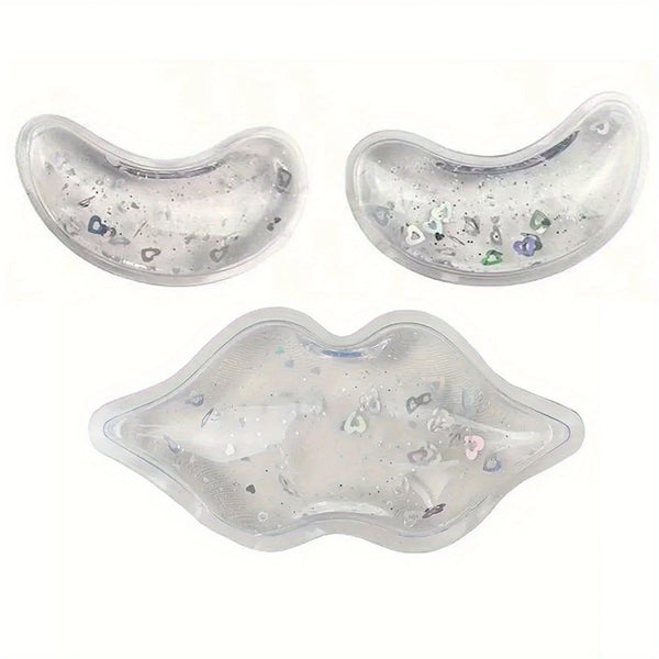3-Piece Eye & Lip Gel Ice Pack Set – Flexible Reusable Cold Compress for Cosmetic Injuries & Lip Surgery