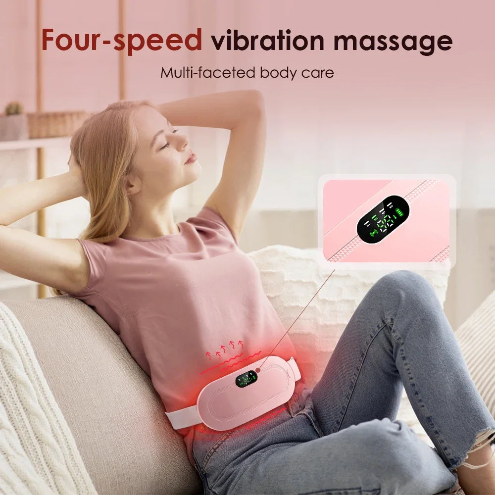Electric Period Cramp & Waist Massager – Vibrating Heating Belt for Menstrual & Abdominal Pain Relief
