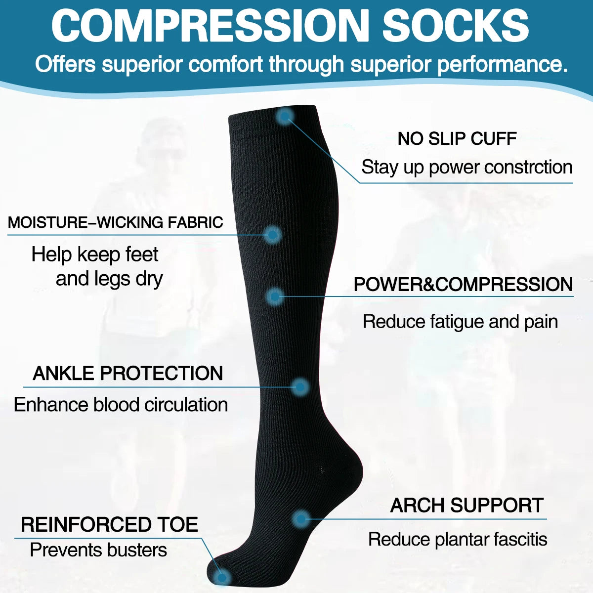 6-Pair Pack Nurse Compression Socks – Daily Leg Support & Circulation