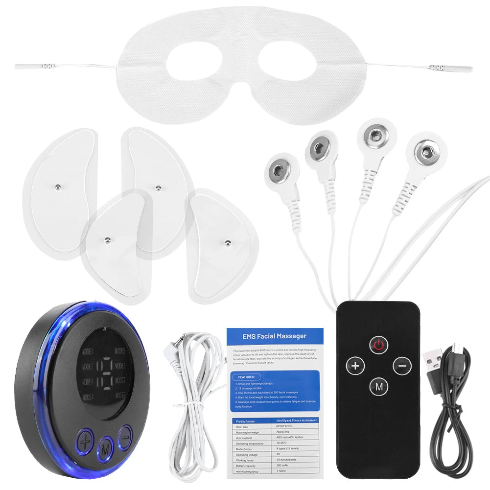 EMS Facial Massager Current Muscle Stimulator 8 Modes 19 Levels Facial Lifting Device Face Tightening Tool for Neck Face