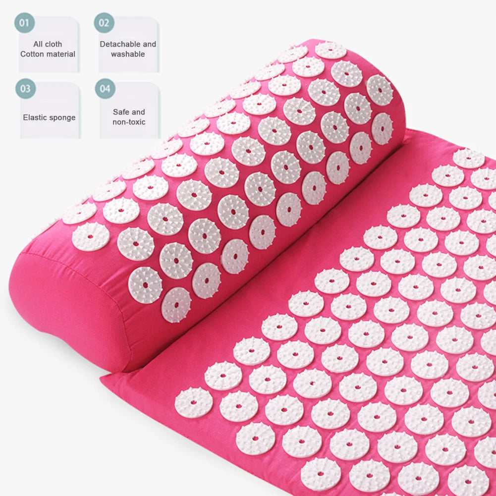 Acupressure Pillow Set with Storage Bag – Neck, Back & Foot Massage Mat for Blood Circulation