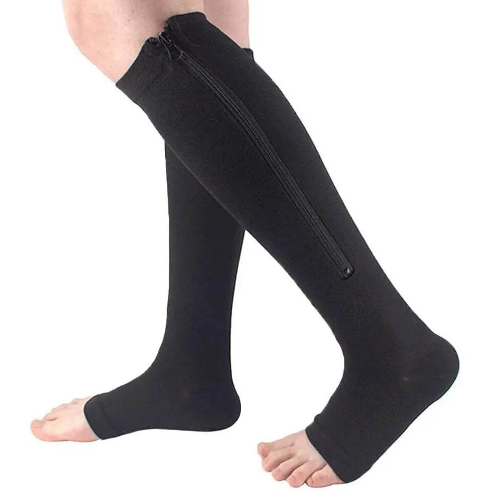 Zipper Compression Socks – Open-Toe Knee-High Anti-Fatigue Leg Support