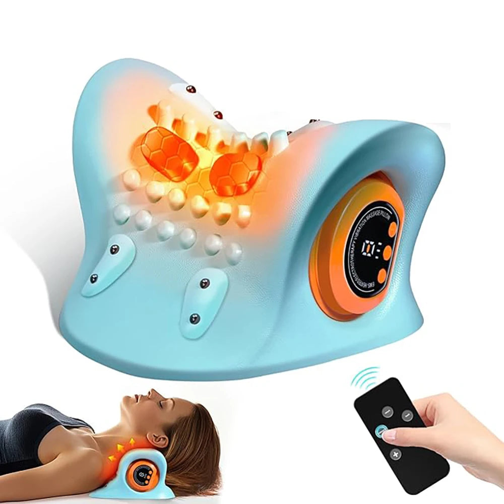 EMS Neck Cervical Massager With Heat, Portable Low-Frequency Pulse Neck Spine Traction Relaxer Massage Pillow With Remote