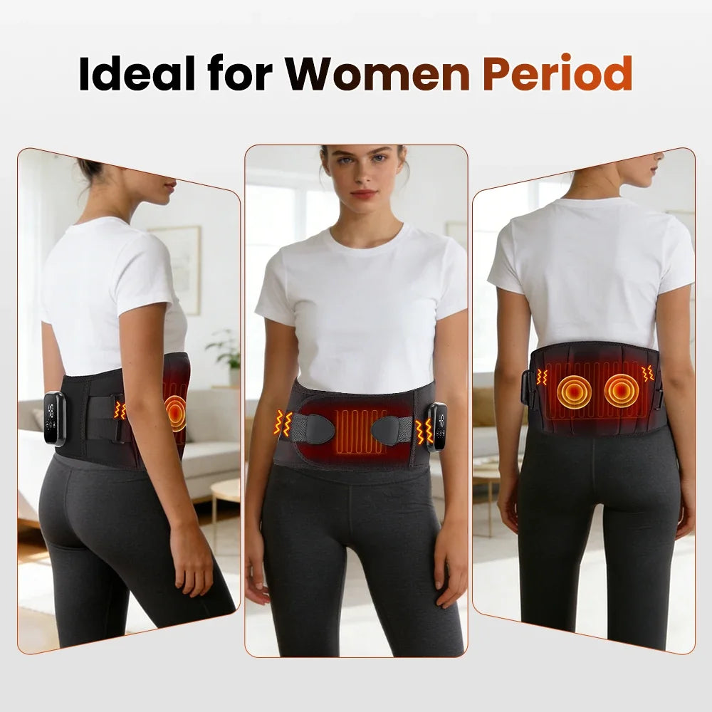 Electric Heating Vibration Waist Massage Belt 3 Gears Hot Compress Lumbar Brace Spine Decompression Massager Back Support Belt