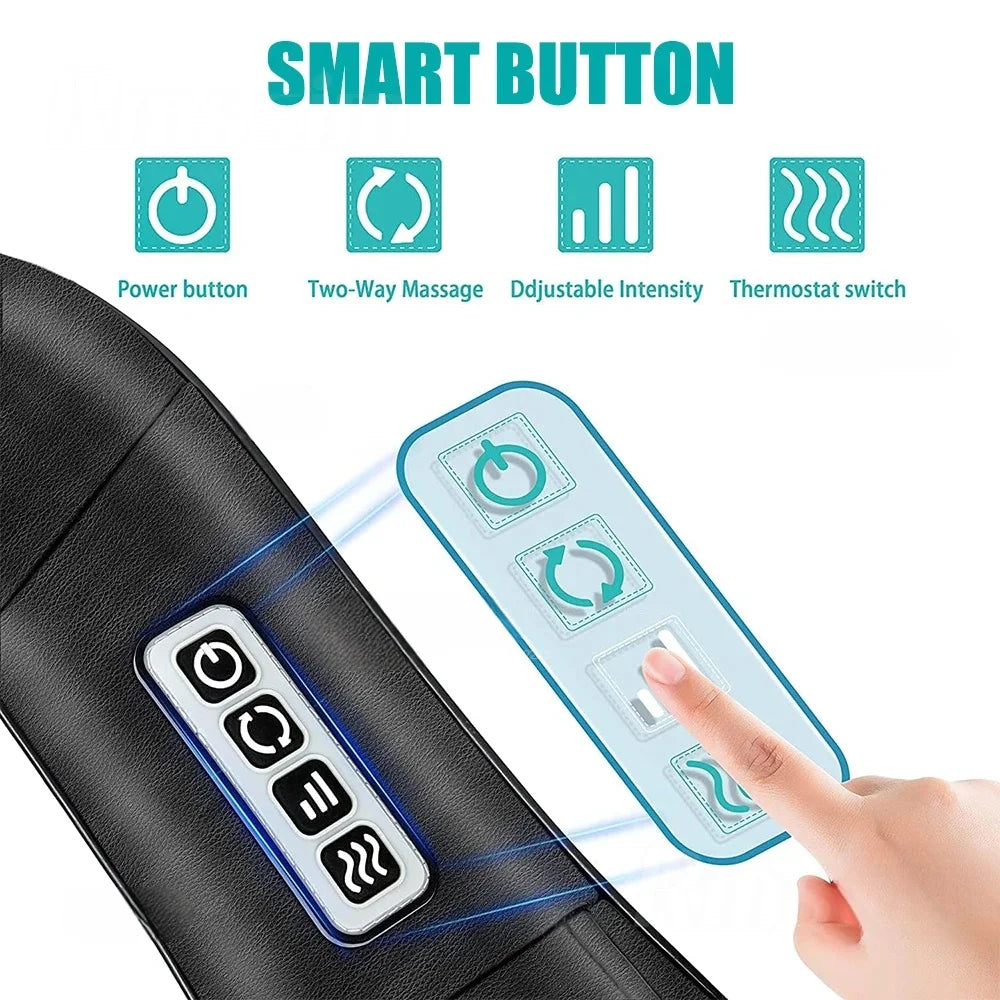 Shiatsu Heated Neck & Shoulder Massager Pillow – Deep Kneading Electric Body Massage