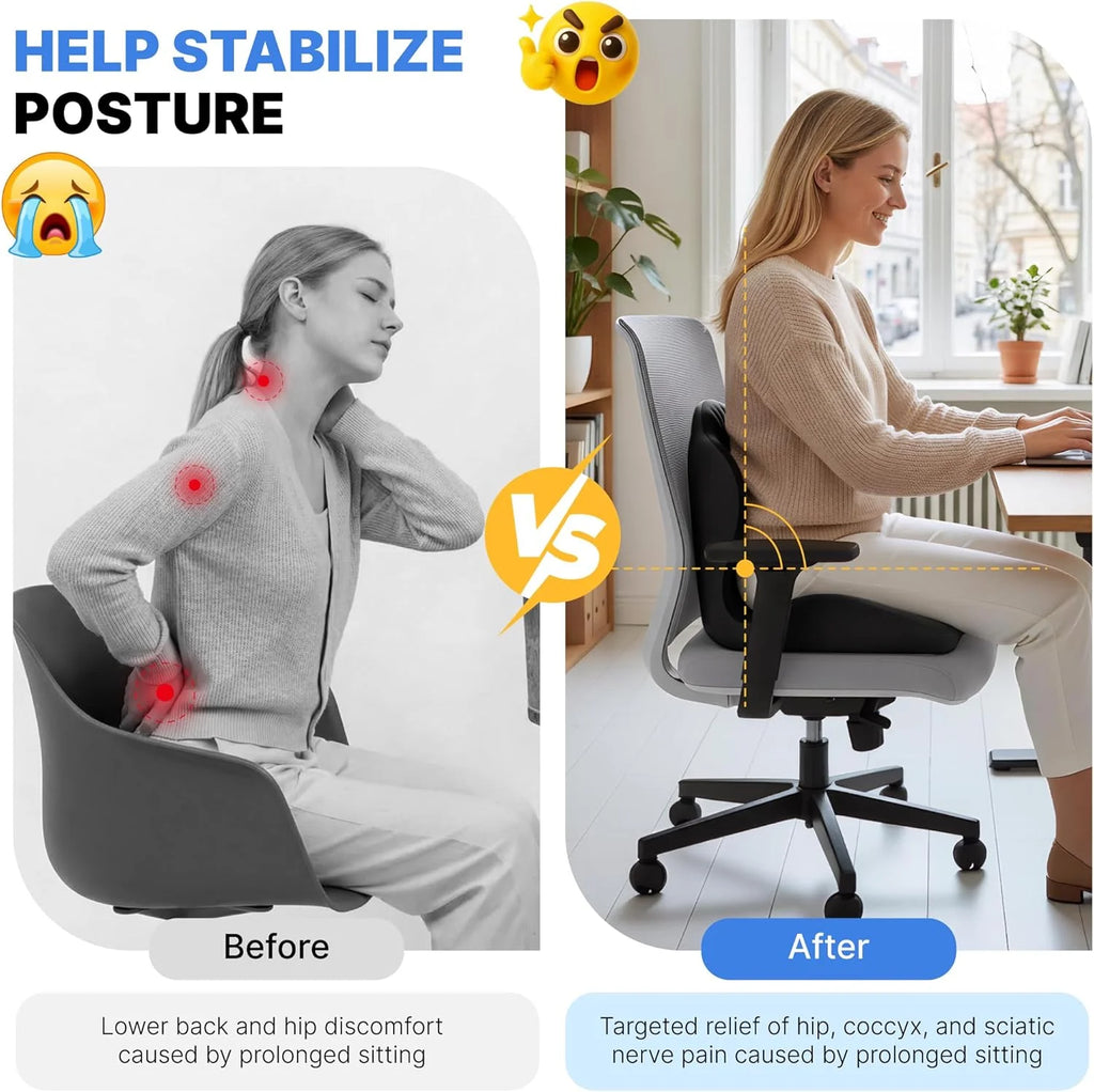 Ergonomic Memory Foam Seat Cushion – Lumbar Support for Office Chair & Car