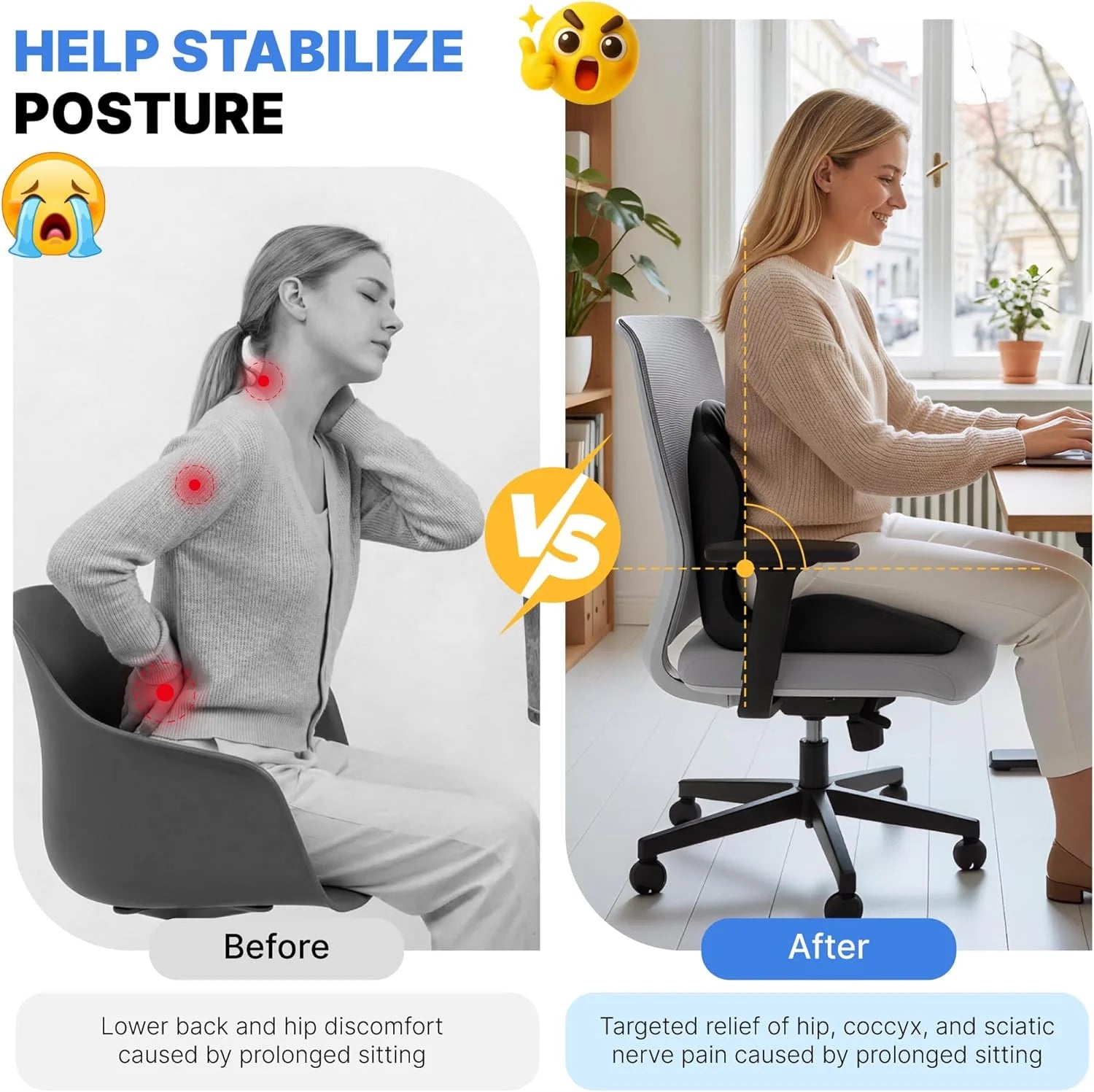 Ergonomic Memory Foam Seat Cushion – Lumbar Support for Office Chair & Car