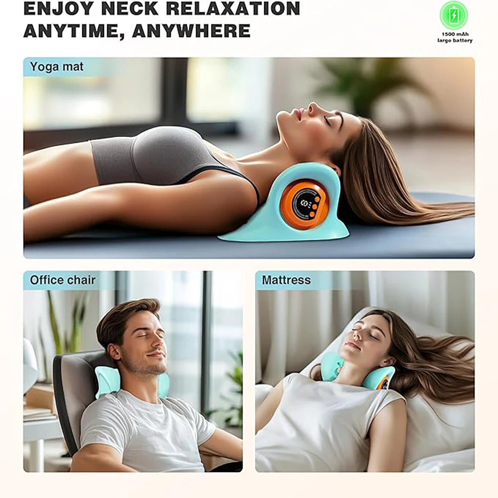 Heated EMS Cervical Neck Massager – Electric Pulse Spine Traction Stretcher Pillow