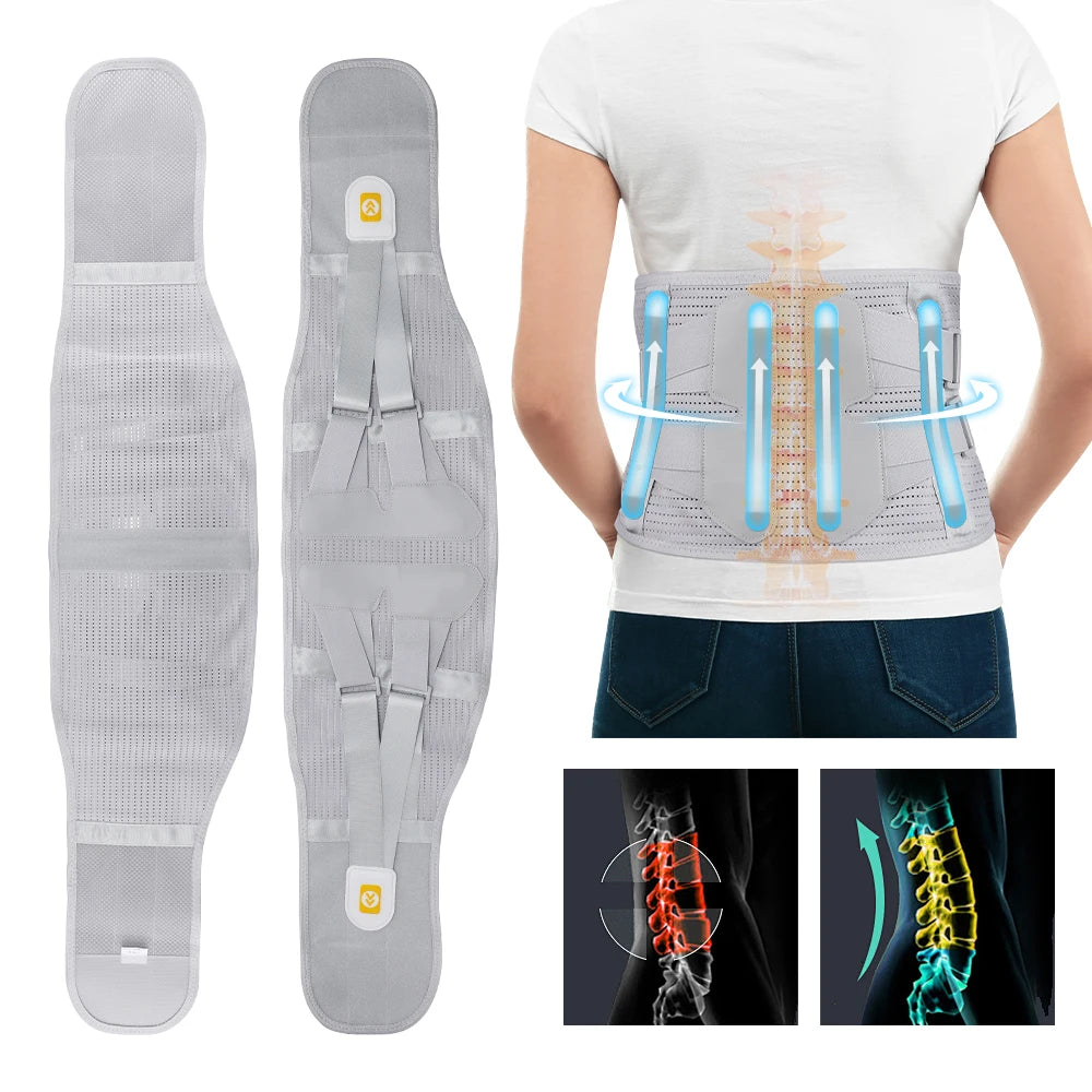 Adjustable Lumbar Support Brace Belt – 4-Plate Back Support with Pad for Men & Women