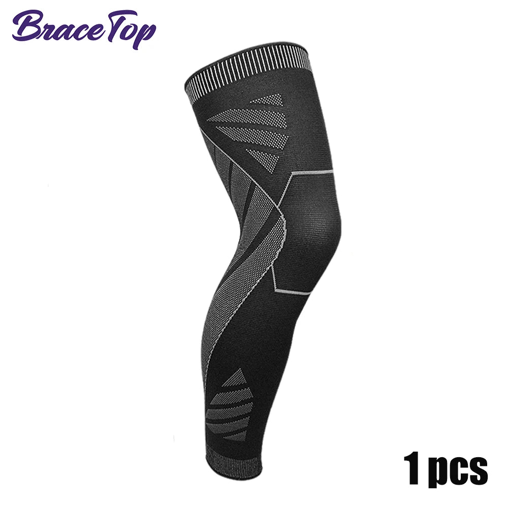 BraceTop Long Leg Compression Sleeves,Full Leg Sleeve Long Knee Brace Knee Support Protect Basketball,Football, Knee Pain Relief