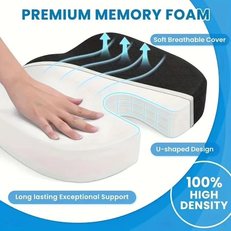HEALTENCE Memory Foam Chair Cushion – Ergonomic Hip & Back Support