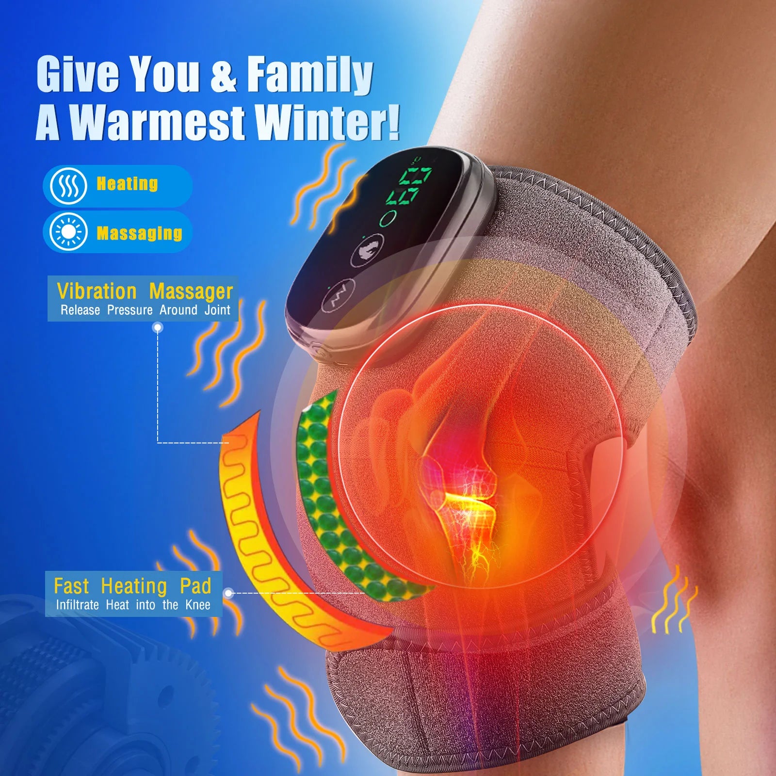 Electric Knee Pad Massager – Fast Heating Vibration with 5000mAh Battery for Knee, Shoulder & Elbow Joint Relief