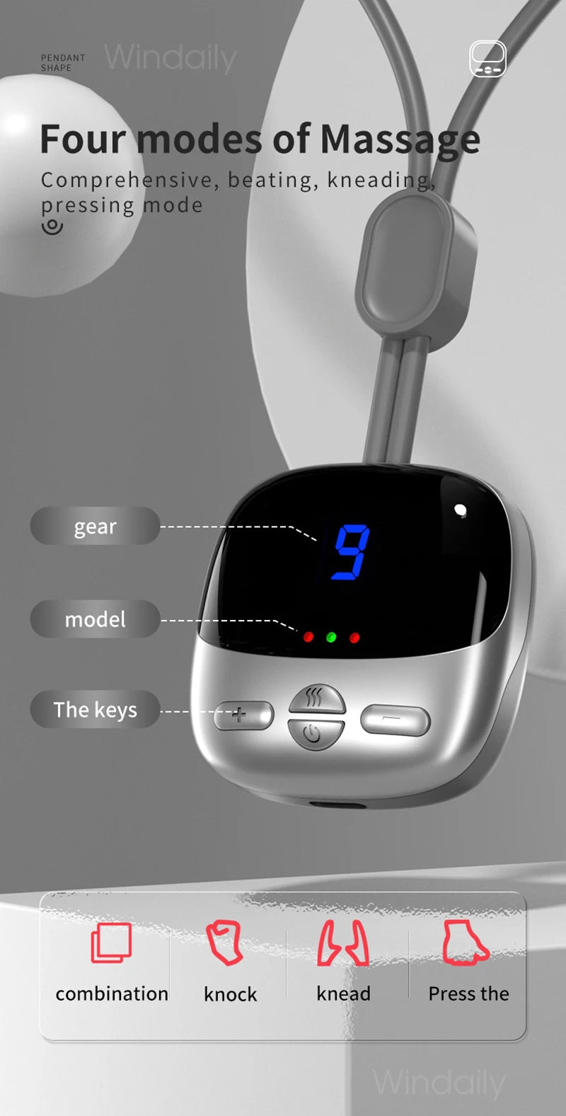 HEALTENCE Hanging Neck Massager – EMS TENS & Hot Compress