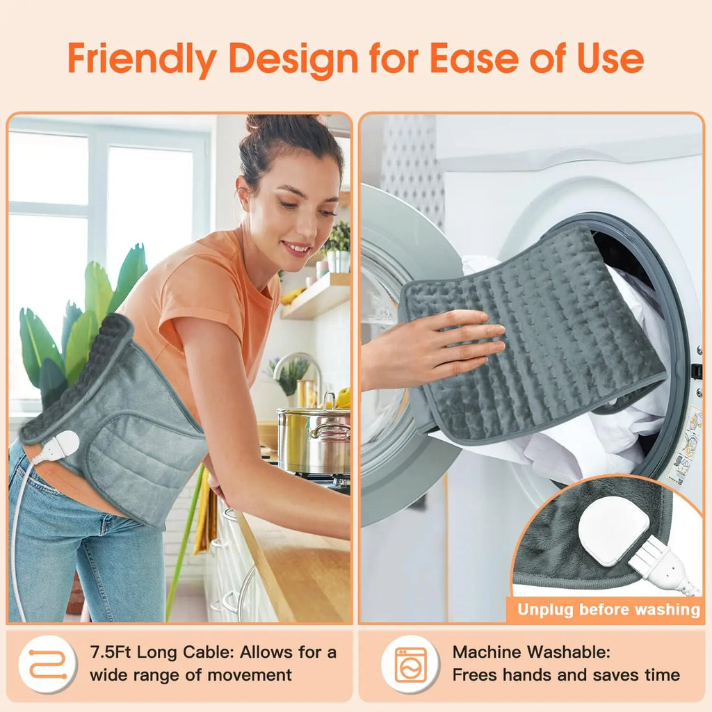 Electric Heating Waist Pad – 6 Heating Settings & 4 Auto-Off Timers for Back Pain Relief