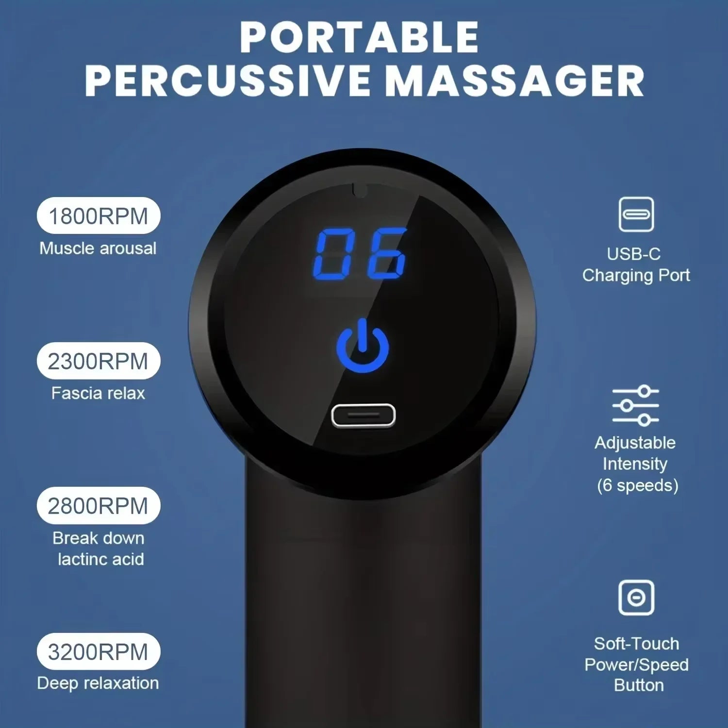 Fascial Percussion Massage Gun – LED Touch Screen with 4 Replaceable Heads for Body Relaxation