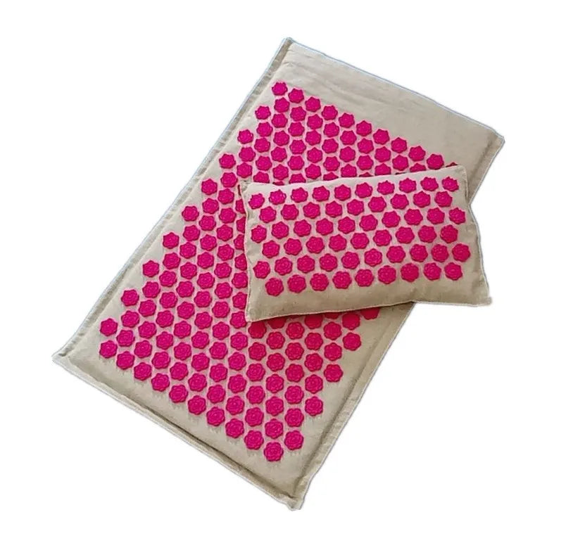 Nature Linen Coconut Palm Acupressure Yoga Mat – Lotus Spike Mat with Bag & Pillow Cushion (74x44cm)